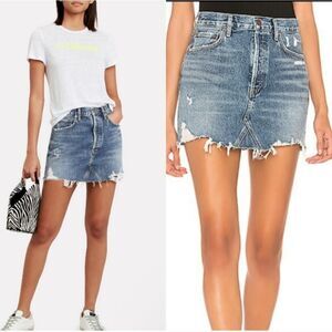 AGOLDE Quinn High Rise Distressed Denim Mini Skirt - Size 26/2